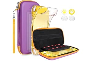 GeeRic 8-Pcs Set Carry Case Compatible with Switch Lite, 1 Soft Silicon Case 2 Pack Screen Protector Compatible with Switch Lite 2 Cat Paw & 2 Clear Thumb Caps & Storage Carrying Grip Purple