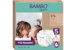 Bambo Nature Pannolini per bambini, taglia 5 (12-18 kg), confezione mensile, 132 pezzi, diapers premium con maggiore sicurezza delle perdite, massimo comfort e libertà per bambini attivi