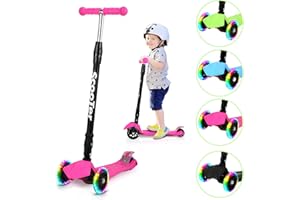 Yakimz Trottinette pour enfants, hauteur réglable, 3 roues lumineuses LED, pliable, freins arrière, garçons et filles pour enfants à partir de 3 à 14 ans, jusqu'à 50 kg