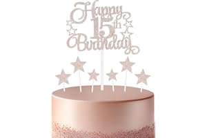 mciskin Rose Gold 15th Birthday Decorations for Girls,Personalised Happy 15th Birthday Cupcake Toppers for Cake,Glitter Rose Gold Cake Toppers for Girls Boys Women Men Party Favor Supplies Decorations