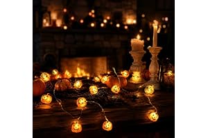 LakiHomi Halloweenljusslinga med pumpa, 2 m ljusslinga med 20 LED-lampor, batteri, halloween, orange pumpadekoration, ljusslingor för inomhusfester, terrass och trädgård