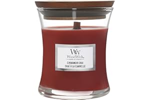 WoodWick Jarre parfumée Moyenne avec mèche en Bois crépitante | Chaï à la Cannelle | Jusqu'à 20 Heures de Combustion