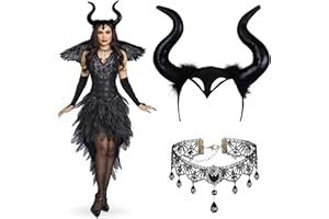 DONGSZQ Corna Diavolo Halloween, Corna Malefica, Fascia con Corno da Diavolo con Pizzo Chocker, Maleficent Costume Accessori per Halloween Carnevale Cosplay