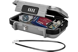 WACCET Coffre-Fort Portable de Voyage, Mini Sécurisé Étanche Antivol avec Câble Métallique Amovible, pour La Maison, Bureau, Hôtel, Voyages, etc. Gris