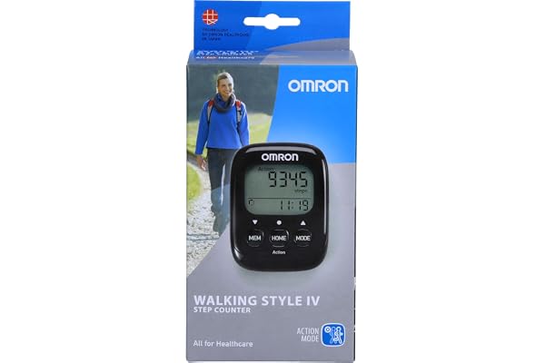 OMRON Walking Style IV Podomètre avec capteur 3D précis pour mesurer Les Pas, la Distance, Les Pas normaux et aérobies et Les Calories brûlées, Noir