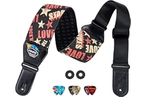 LEKATO 3D neoprenowa podkładka piankowa pasek do gitary basowej i elektrycznej, pasek do gitary o szerokości 7,6 cm ze skórzanymi końcówkami, regulowany pasek na ramię od 114 do 140 cm