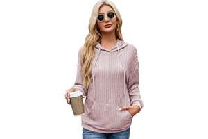 EDOTON Sudadera Fina Mujer Manga Larga Rayas Verticales Bolsillos Delanteros Cordón Ajustable Casual