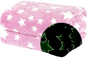WICKED GIZMOS WG WICKED GIZMOS Glow in the Dark Blanket – Soft Fluffy Fleece Blanket for Kids, Cosy & Snuggly Flannel Throw, for Girls or Boys – Pink Stars, 127 x 152 cm