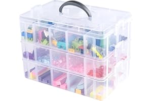 Anstore Storage Box with Compartments, Reinforced 3-Tier Clear Plastic Craft Storage Box with Lids, Practical Sorting Box for Crafts, Jewelry, Toy building blocks(Medium)
