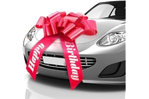 Zoe Deco - Happy Birthday Car Bow - Red, 30 Inch - Giant Car Bow Pre-Printed w/Happy Birthday - Large Gift Wrapping for Huge Present