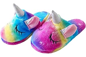 WAFUNNE Unicorn Fuzzy Slippers for Kids Girls Boys Children's Indoor Shoes Fleece Slip-On Home