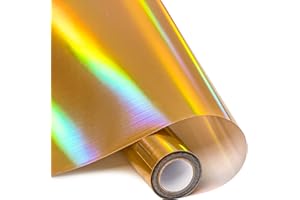 Whaline Gold Mirror Vinyl Reflective Heat Transfer Paper Permanent Adhesive HTV Iron On Vinyl Backed Vinyl Rolls for DIY T-Shirts, Hat, Clothing, Birthdays, Silhouette Cameo, Letters, 12In x 10FT