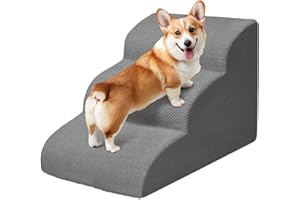 Niubya Escalier pour Chien et Chat, H40 cm, avec Housse Lavable et Mousse à Haute densité, pour lit, Salon et canapé, Échelle Large Animaux âgés et blessés (Gris, 3 marches)​​