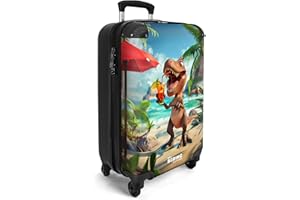 NoBoringSuitcases.com® Handgepäck Koffer Kinder 55x35x20 cm Reisekoffer Kinderkoffer mit 4 Rollen Leicht Cabin Trolley Hartschalenkoffer Flugzeug Dinosaurier - Strand - Cocktail