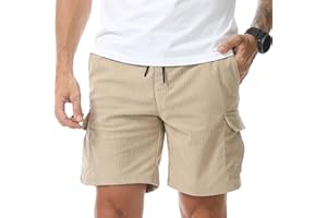 Suwangi Pantalones Cortos Hombre de Pana Cargo Casual Verano Bermudas Shorts con Múltiples Bolsillos