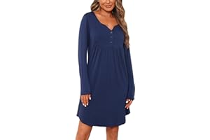 Jahetuul Camisón Premamá Mujer con Botón Cuello en V Algodón Camison Embarazada de Manga Larga Ropa Embarazada Mujer