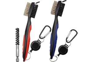 AYWFEY Kit di pulizia per mazze da golf, 2 spazzole per la pulizia delle mazze da golf e pulitore per scanalature + spazzola per tubi da golf, accessori da golf in microfibra con clip retrattile per