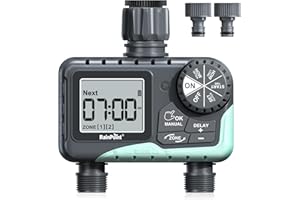 RAINPOINT Programmateur Arrosage 2 Voies, Minuteur Arrosage Automatique Étanche IP65 avec Retard de Pluie/Arrosage Manuel, pour Pelouse et Jardin