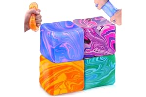 XINRONGDA 4Pcs Needoh-Nice Cube, Ice Cube Stress Relief Fidget Toys, Squeeze Doh Cube Squishy Fidget Toys for Kids Adults, Sensory Hand Exercise Stress Balls for Autism Anxiety Relief (small)