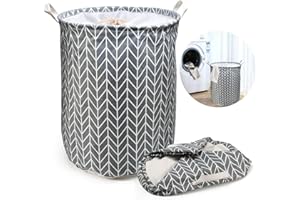Ballery Cesto para la Ropa, Cesto para Guardar Ropa Sucia Plegable, Cesta Redonda de Almacenamiento de lavandería, Algodón, Gris Estrella