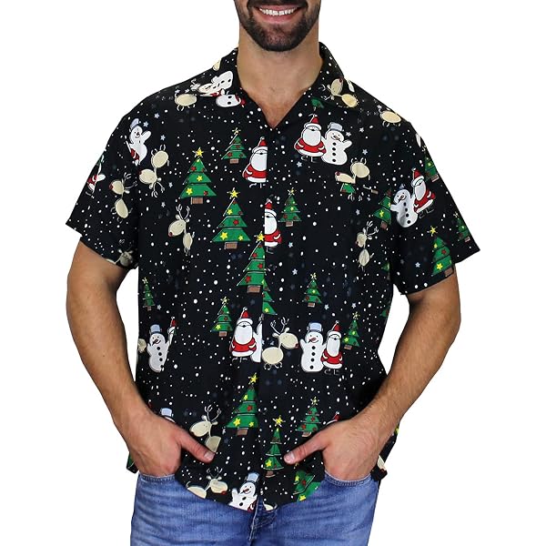Funky Santa Print Hawaiian Shirt For Men – Ugly Christmas Party Shirt, Halloween & Holiday Aloha Shirt, Soft Polyester, XX-Large - View #8