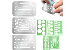 GZkushi 3 plantillas de dibujo de metal plateado con goma de borrar de acero inoxidable para pintura, dibujo, dibujo mecánico con 5 plantillas circulares