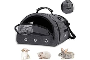 Kelivi Small Pet Carrier Bag,Guinea Pig Carrier with Water Bottles Hole,Removable Liner Rabbit Carrier,Portable Double Doors Outdoor Small Animal Carrier,Hamster,Bunny,Bearded Dragon (Grey-Large)