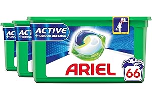 Ariel Allin1 Active Detersivo Capsule, 66 Lavaggi (22 Pods x 3), con difesa attiva contro gli odori e rimuove le macchie ostinate