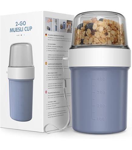 Lot De 2 Gobelets à Céréales à Emporter Pour Enfants - Avec Couvercle Cuillère - 310 Ml 560 Ml - Pour Céréales, Yaourt, Céréales, Vinaigrette, Petit-déjeuner - 3 En 1 - Overnight Oats