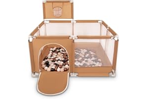 Selonis Parc Bébé Avec 100 Balles Plastiques Aire De Jeu Pliable Basket, Beige : Beige Pastel/Cuivre/Blanc/Noir