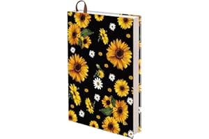 CRASPIRE A5 Sunflower Jumbo Fabric Book Sleeve Covers Reusable Textbook Protective Book Sleeves for Hardcover 12.4x8.8Inch Books Label Strap Jackets Washable Hardcover Classroom