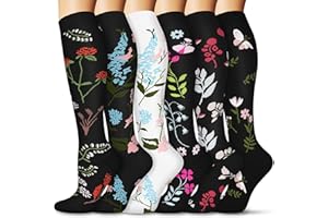 ‎FUELMEFOOT 6 Paar Kompressionsstrümpfe für Damen und Herren, Bunte Kompressionssocken Stützstrümpfe für Laufen, Sport, Flug, Reise, Radfahren.