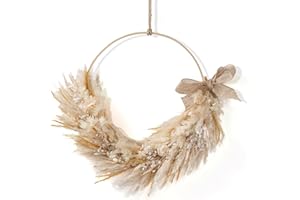 Optyuwah Wieniec z suszonych kwiatów z drewnianym metalowym pierścieniem i wstążką z juty, ø 30 cm, suszone kwiaty w stylu boho, dekoracja okienna, wianek na drzwi, okno, imprezę