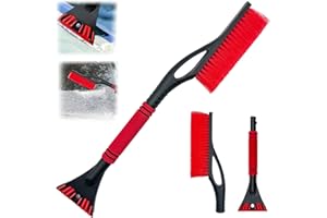 Mino Plus Spazzola da Neve Auto,Raschietto Ghiaccio Auto,2 in 1 Raschietto per Ghiaccio con Spazzola da Nev,con Impugnatura Morbida Antiscivolo per Parabrezza e Finestrini Dell'auto (Rosso)