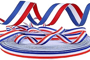 SULOLI 50m*10mm Bobine de Ruban Tricolore，Ruban Nylon Bobine Décorative Tricolore Français Rouge Blanc et Bleu en Couleurs du Drapeau Français pour Emballage Bannière Artisanat et Fête Nationale