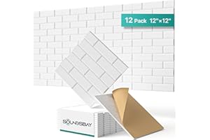 Acoustic Panels, Soundsbay Sound Proofing Panels Self-Adhesive 12 Pack High Density Sound Absorbing Panels Brick Acoustic Wall Panels for Wall Decoration/Acoustic Treatment 12"×12"×0.4"