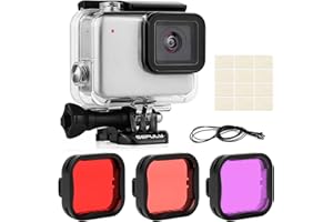 GEPULY Custodia impermeabile per GoPro Hero 7 White Hero7 Silver Camera 40M Subacquea Custodia per Immersione Subacquea + Filtro Rosso + Filtro Rosso Luce + Filtro Magenta + Inserti Antiappannamento