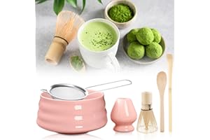GBKDQQ Zestaw mioteł Matcha, 6 sztuk, trzepaczka do matcha, miski, łyżka, sitko i uchwyt na trzepaczkę, ceramiczny zestaw do herbaty matcha, japoński zestaw do herbaty, odpowiedni dla miłośników herbaty
