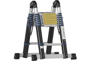 WORHAN Echelle de 5m Télescopique Aluminium Anodisé Modulable Pliable Polyvalente Escabeau Solide 500cm (5m A-Line) K5A