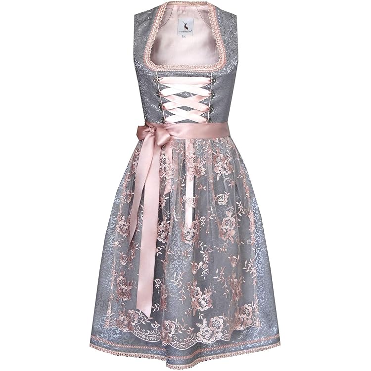 Alpenmärchen ALM660 Midi-dirndl, exclusieve collectie, inclusief ALM910 Kanten schort, maat 32-52, Oudroze, 34