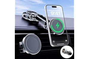 EAZPOWER Mag-safe ładowarka samochodowa uchwyt na telefon komórkowy magnes coch magnetyczna bezprzewodowa ładowarka samochodowa 15W dla iPhone 15 14 13 12 (ładowarka samochodowa QC3.0 w zestawie)