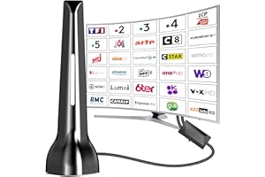 QGCLEARSO Antenne TV intérieur puissante,Antenne TNT intérieure équipée d'un amplificateur de Signal à Gain élevé,réception Longue Distance jusqu'à 420 km avec Base magnétique