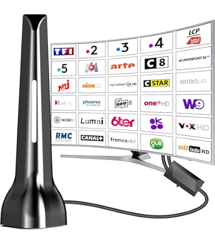 Antenne TV Intérieur Puissante TNT HD - 2024 - 360° - Noire - Neuf