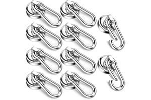 FINDMAG Lot de 10 crochets magnétiques puissants, crochets magnétiques en néodyme robustes avec mousqueton pivotant, aimants avec crochets, pour réfrigérateur, cuisine, chambre,casier,entrepôt- Diamètre 25 mm