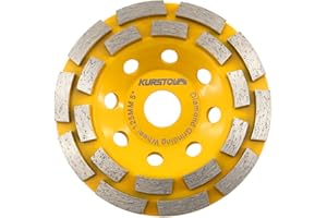 KURSTOL Diamond Grinding Cup Wheel - 5"/125mm Double Row Angle Grinder Cup Wheel for Cutting,Grinding,Smoothing,Shaping Concrete,Marble,Granite,Masonry,Brick 7/8"-5/8" Arbor