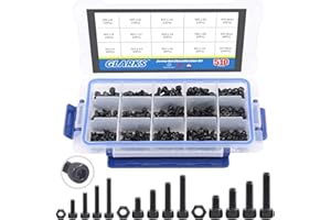 Glarks 510Pcs M3 M4 M5 12.9 Grade Alloy Steel Socket Cap Bolts Screws with Nuts Assortment Kit, Black Oxide Finish