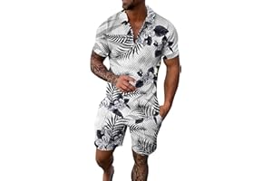 ETHKIA Men's Casual Tracksuit Set loose fitting Floral Print Men Summer sets Casual button down Henley T Shirts For Men Stretch Holiday Fashionable Set Valentine's Day tee Outfits For Men 2 Piece Sets Formal