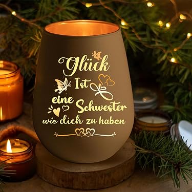 Produktbild von FEENSTAUB Windlicht Glas, Weihnachten Deko Winter, Teelichthalter Glas Personalisiert