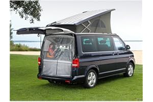 ETOMVOOP Hayon Porte battante Protection solaire Taille 180 x 150 cm Rideaux magnétiques Moustiquaire en maille noire pour toit T5 camping-car Caravane Camping Accessoires