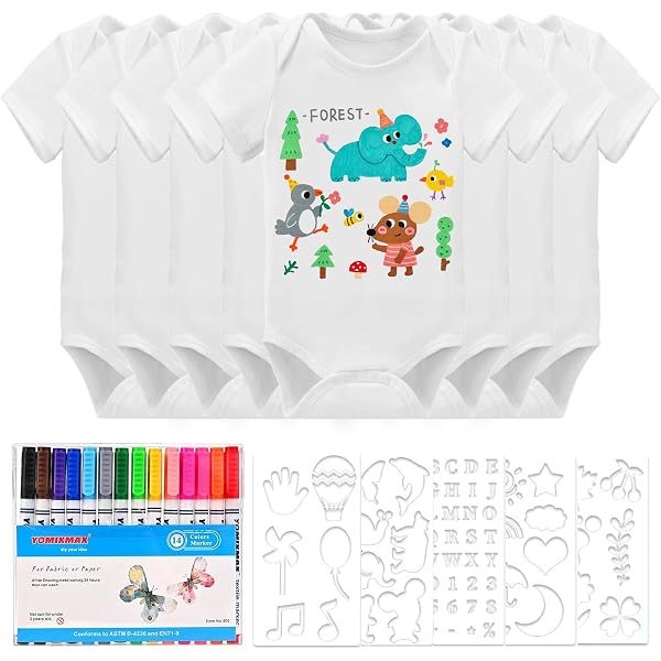 Kit 16 Bavoirs à Peindre + Pochoirs + Stylos Textiles - 100% Coton, Imperméable, Pour Fête Prénatale, Activité Créative - 5